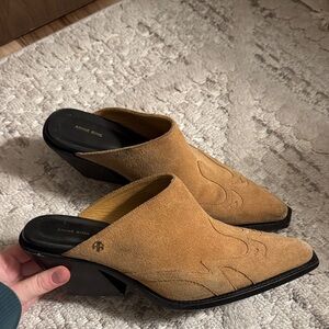 Anine Bing Camel Suede Mules
